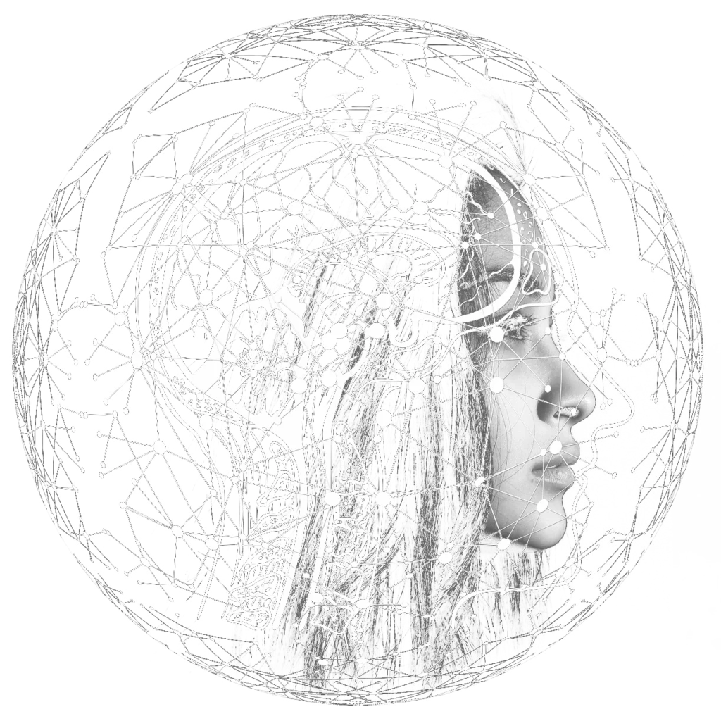 a woman's brain with a neural network graphic